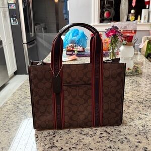 Coach Brown and Red Signature Tote